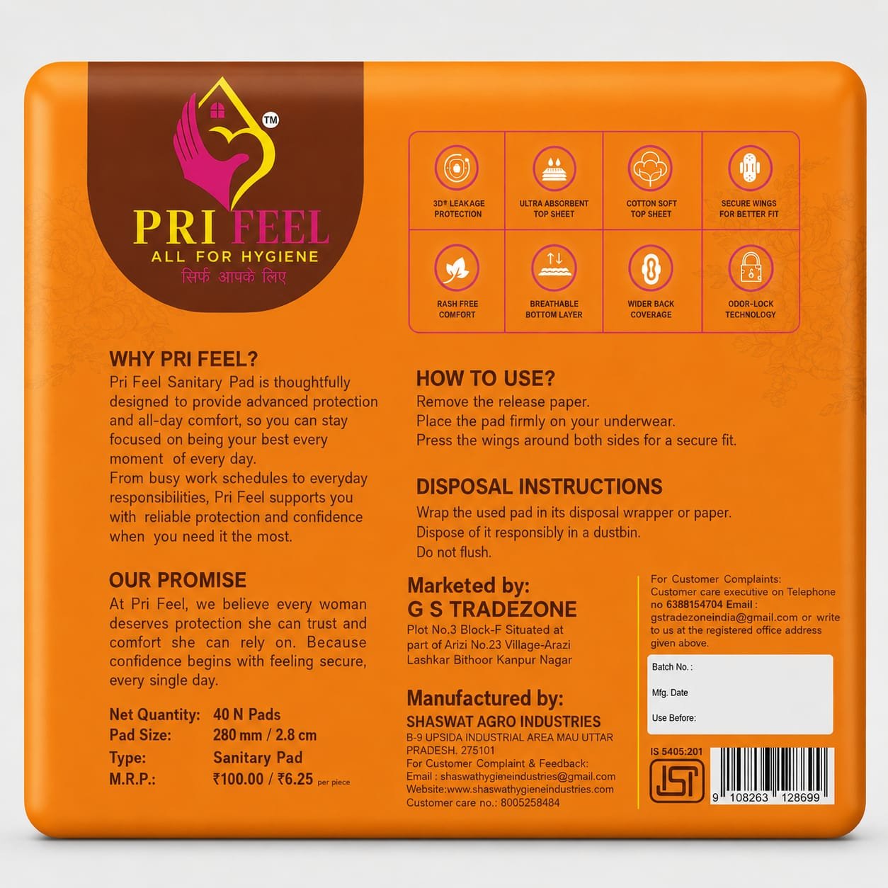 40 "XL" Cotton Soft- Rash Free Pads - Image 2